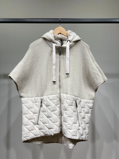 Veste Zippée Bi-Matière Matelassée Maille Côtelée À Capuche Poches Zippée Taillé S-M-L