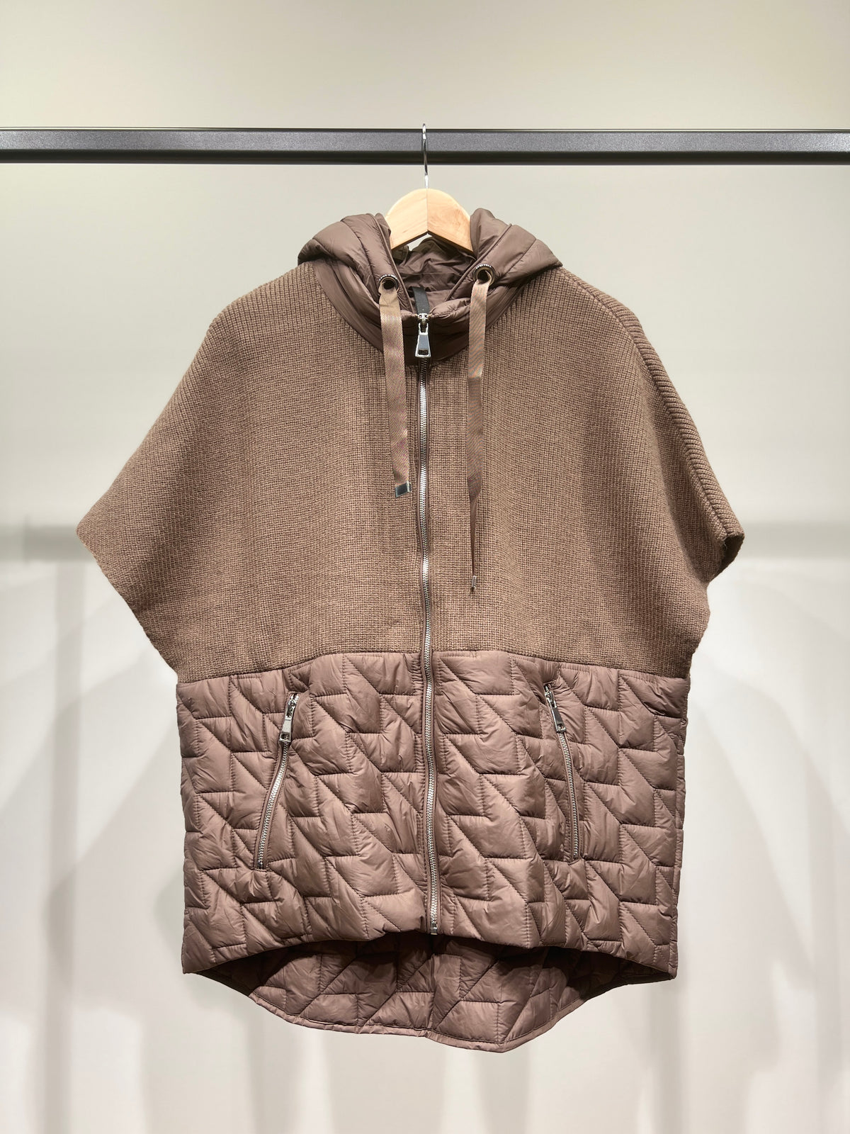 Veste Zippée Bi-Matière Matelassée Maille Côtelée À Capuche Poches Zippée Taillé S-M-L