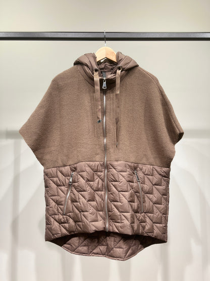 Veste Zippée Bi-Matière Matelassée Maille Côtelée À Capuche Poches Zippée Taillé S-M-L