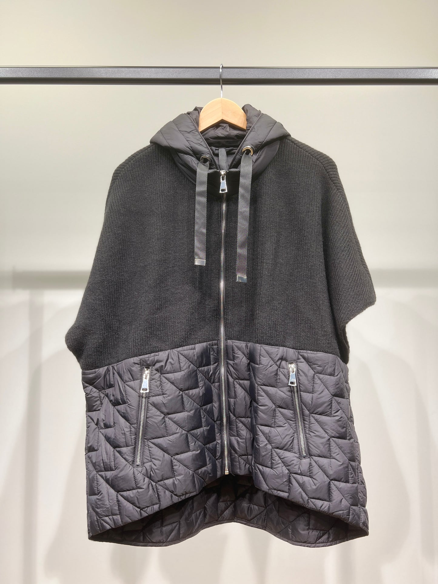 Veste Zippée Bi-Matière Matelassée Maille Côtelée À Capuche Poches Zippée Taillé S-M-L
