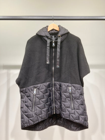 Veste Zippée Bi-Matière Matelassée Maille Côtelée À Capuche Poches Zippée Taillé S-M-L