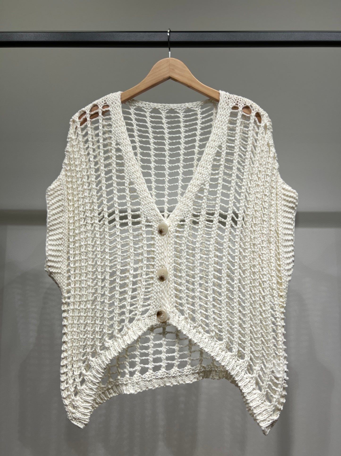 Gilet Sans Manche En Maille Ajouré Boutonné 65% Coton