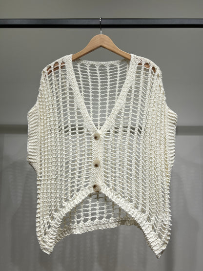Gilet Sans Manche En Maille Ajouré Boutonné 65% Coton