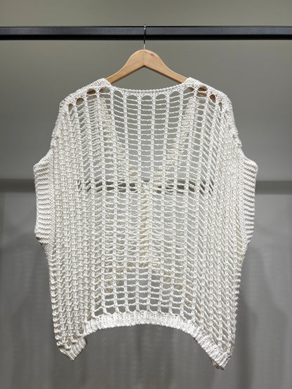 Gilet Sans Manche En Maille Ajouré Boutonné 65% Coton