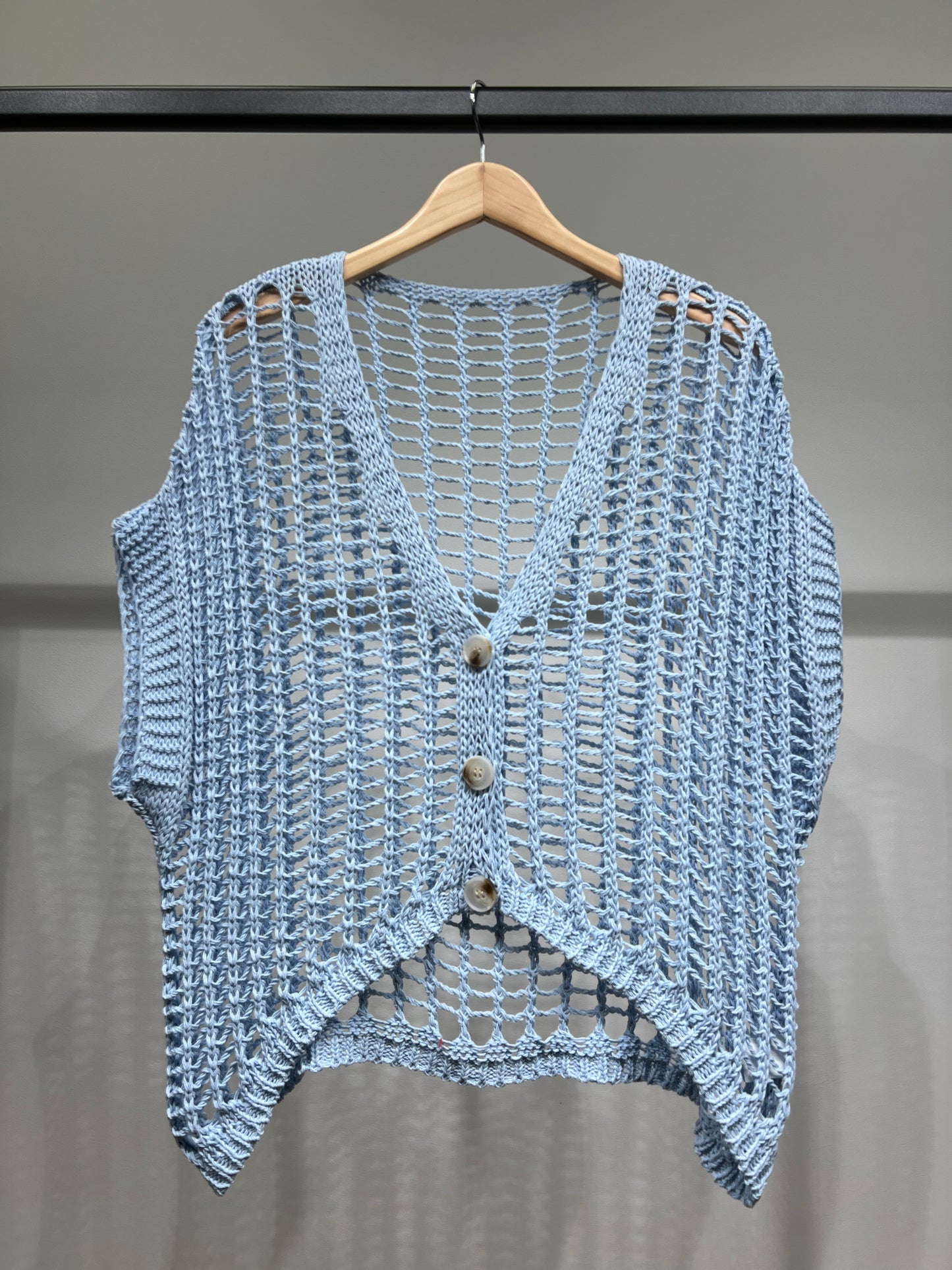 Gilet Sans Manche En Maille Ajouré Boutonné 65% Coton