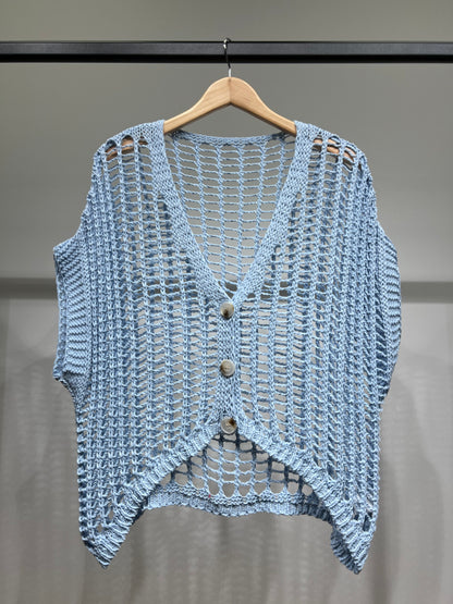 Gilet Sans Manche En Maille Ajouré Boutonné 65% Coton