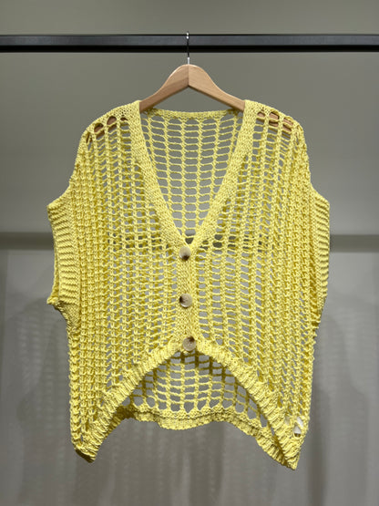 Gilet Sans Manche En Maille Ajouré Boutonné 65% Coton