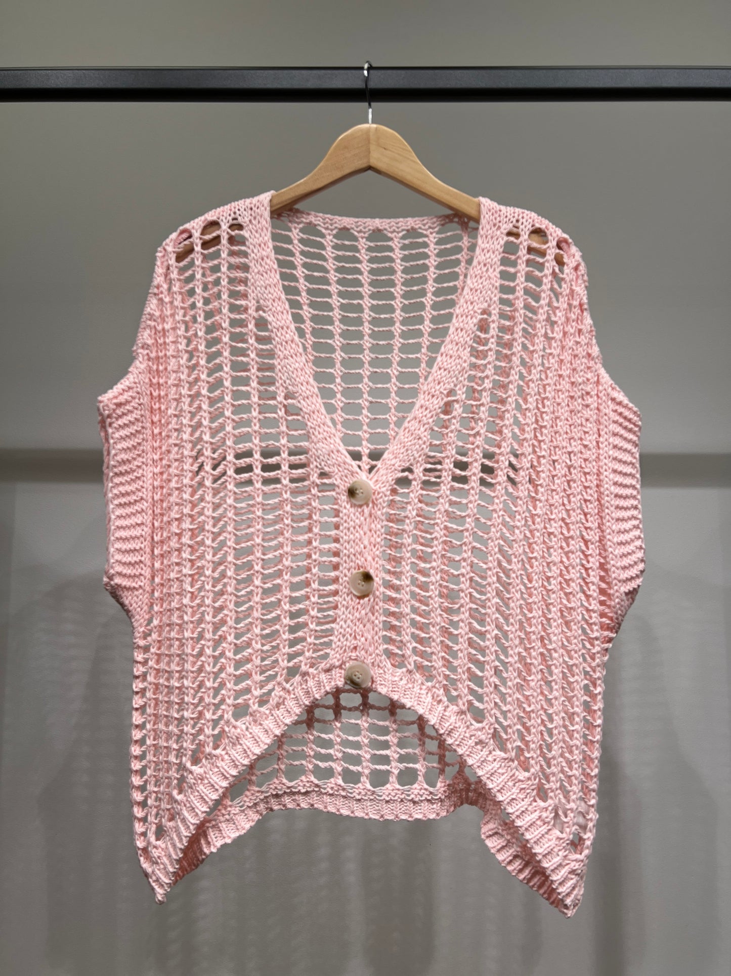 Gilet Sans Manche En Maille Ajouré Boutonné 65% Coton