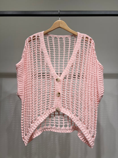 Gilet Sans Manche En Maille Ajouré Boutonné 65% Coton