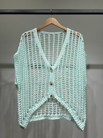 Gilet Sans Manche En Maille Ajouré Boutonné 65% Coton