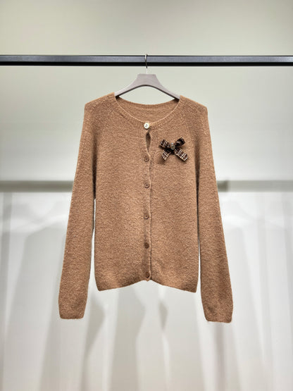 Pull Cardigan Maille Fine Pin Nœud 27% Alpaca