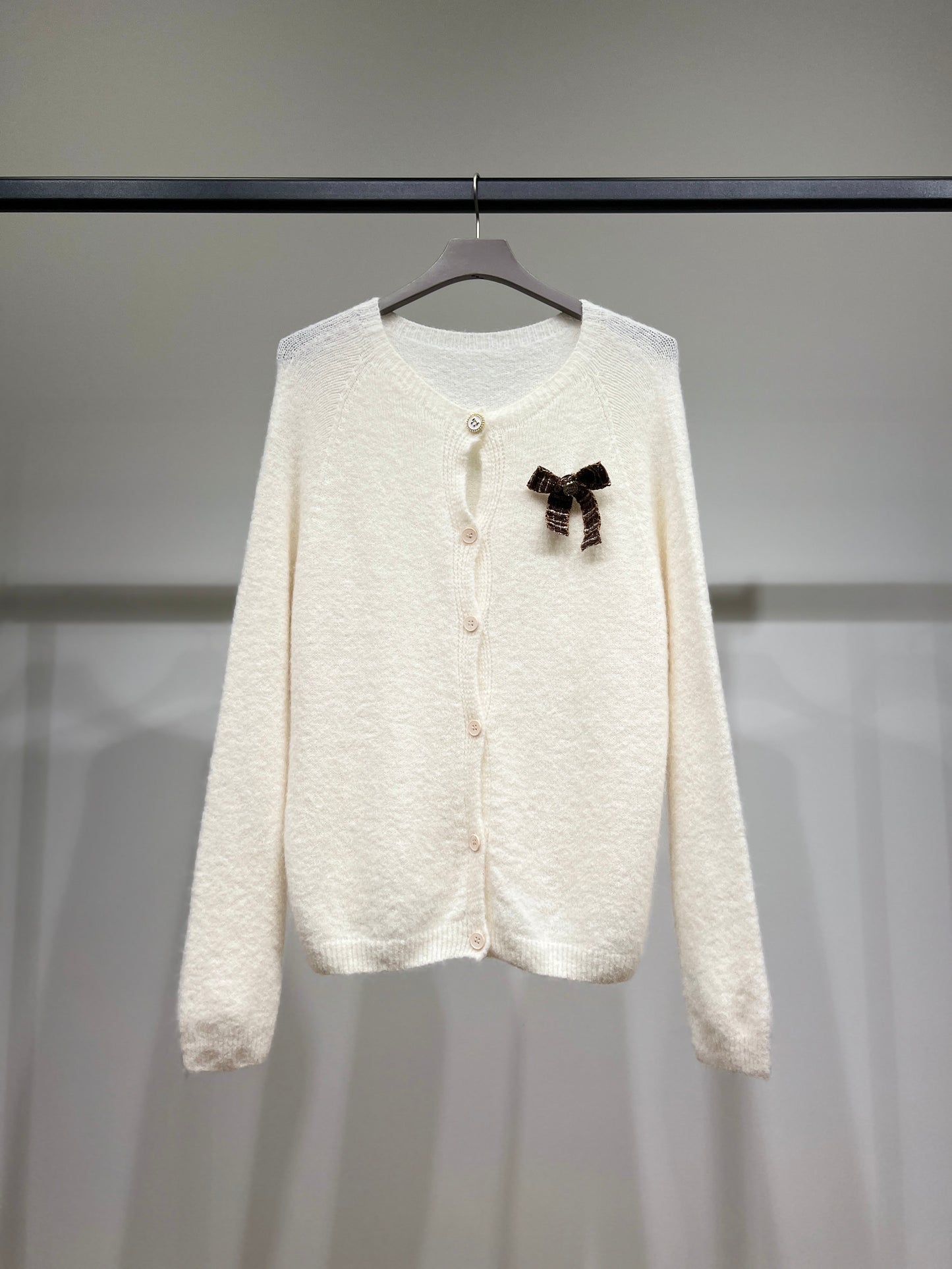 Pull Cardigan Maille Fine Pin Nœud 27% Alpaca