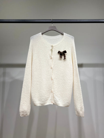 Pull Cardigan Maille Fine Pin Nœud 27% Alpaca