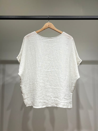 T-Shirt Manche Courte Col Rond à Décoration Florale 100% Lin