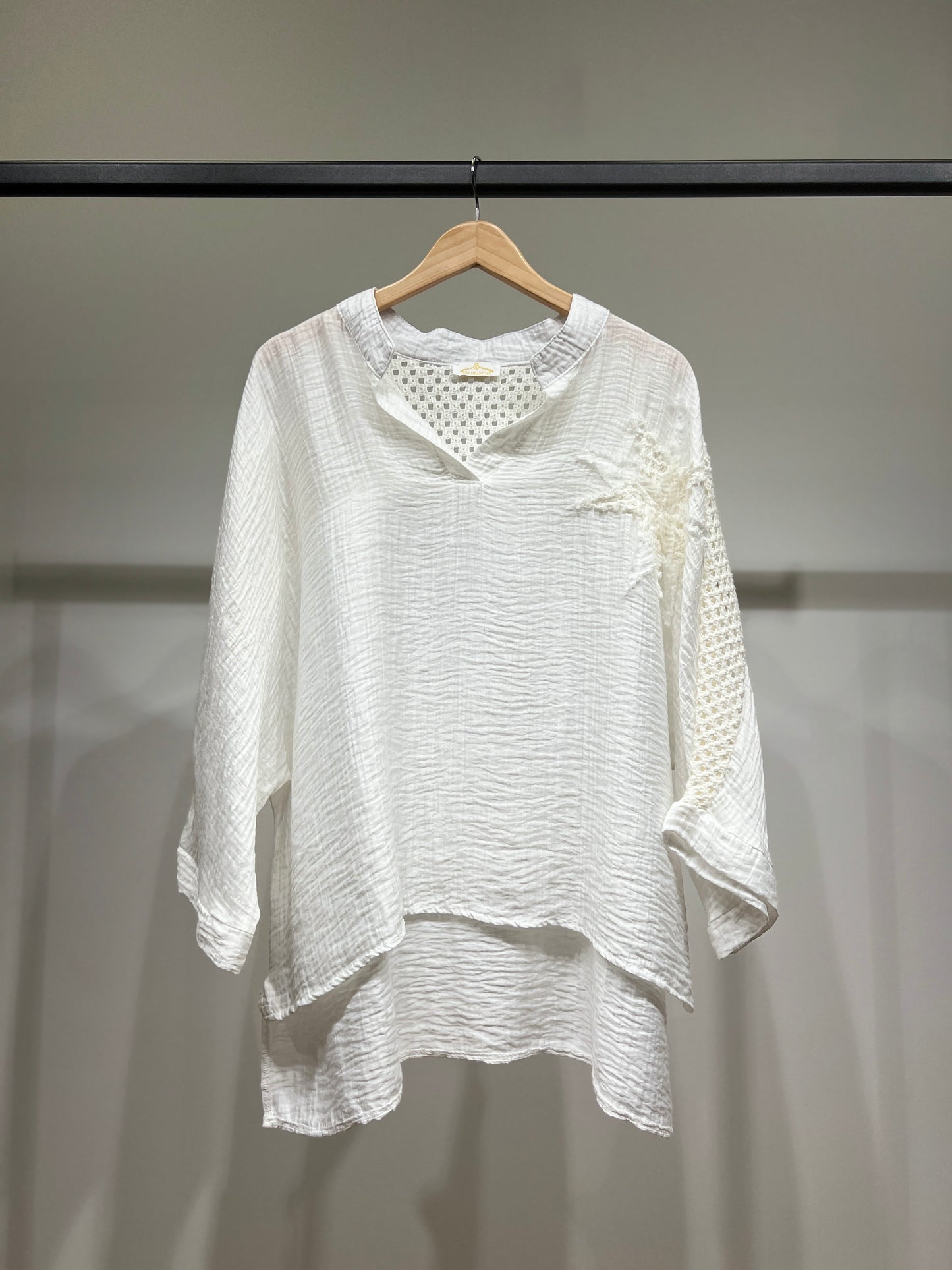 Chemisier Large Col V Maille Large Gaze De Coton 85% Tencel