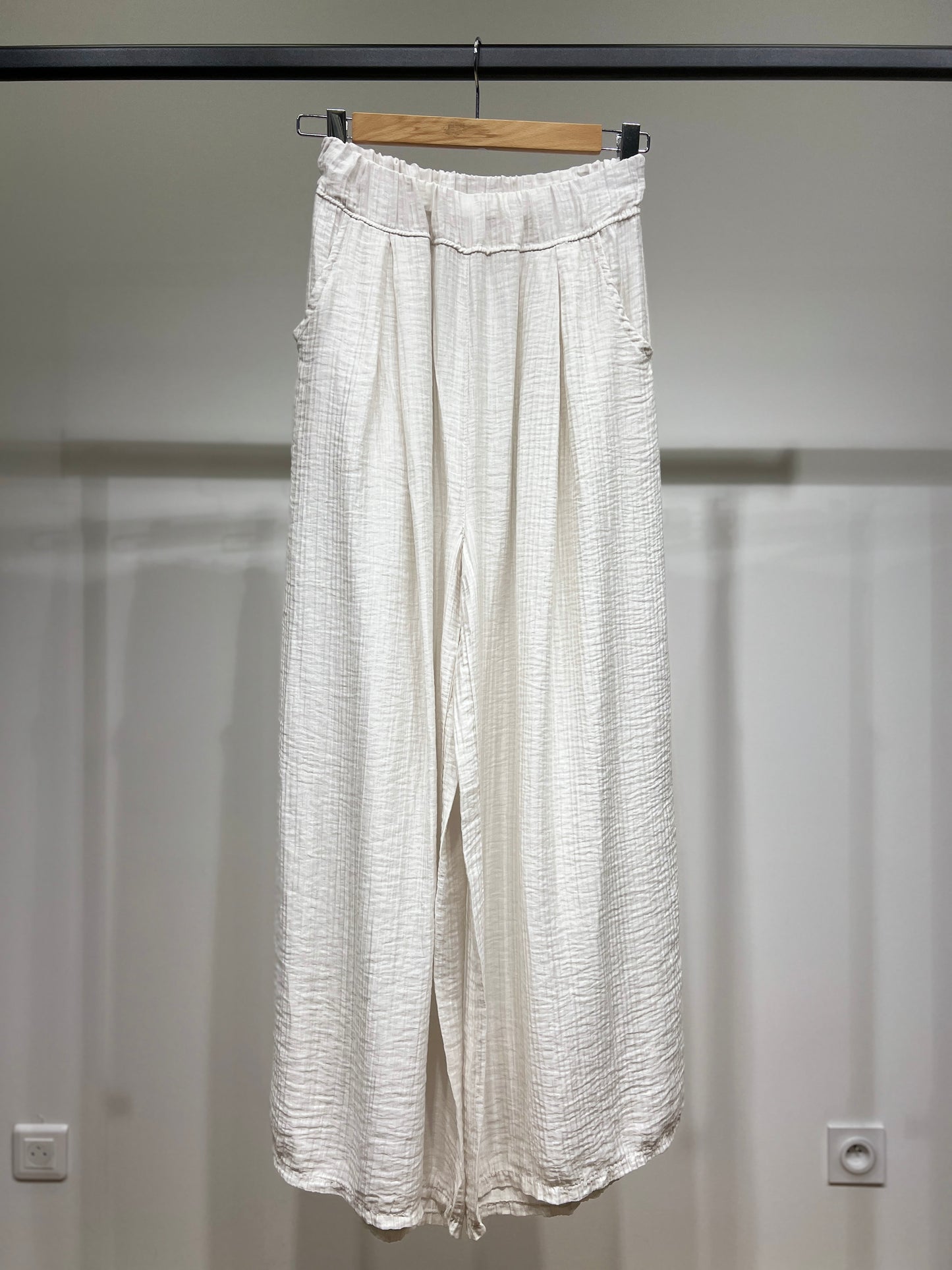 Pantalon Large Taille Élastique à Poches Gaze De Coton 85% Tencel