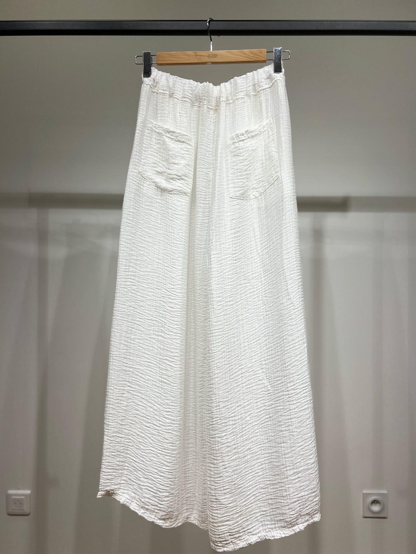 Pantalon Large Taille Élastique à Poches Gaze De Coton 85% Tencel