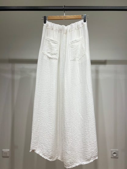 Pantalon Large Taille Élastique à Poches Gaze De Coton 85% Tencel
