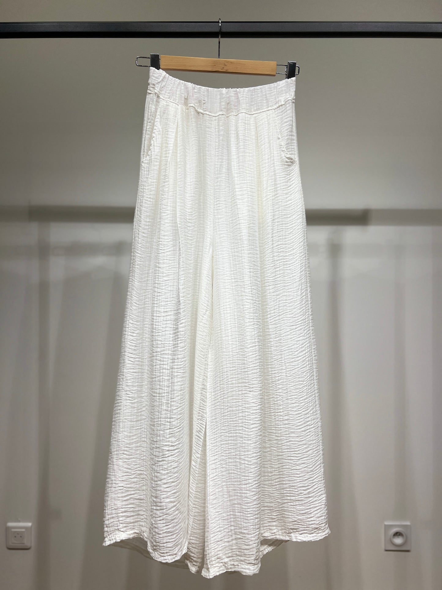 Pantalon Large Taille Élastique à Poches Gaze De Coton 85% Tencel