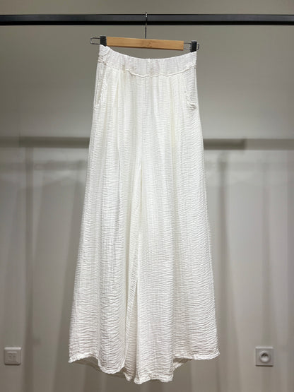 Pantalon Large Taille Élastique à Poches Gaze De Coton 85% Tencel
