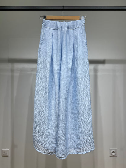 Pantalon Large Taille Élastique à Poches Gaze De Coton 85% Tencel