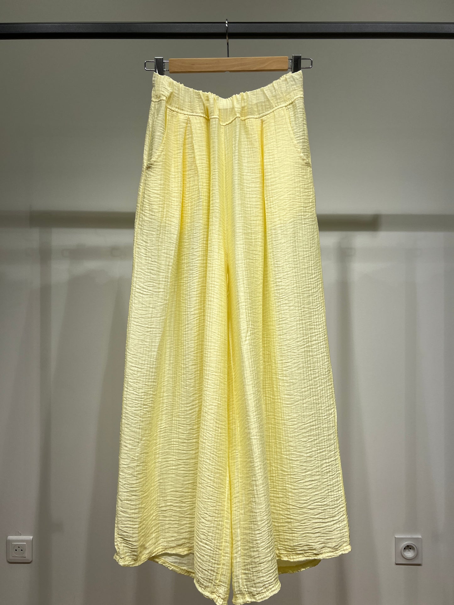 Pantalon Large Taille Élastique à Poches Gaze De Coton 85% Tencel