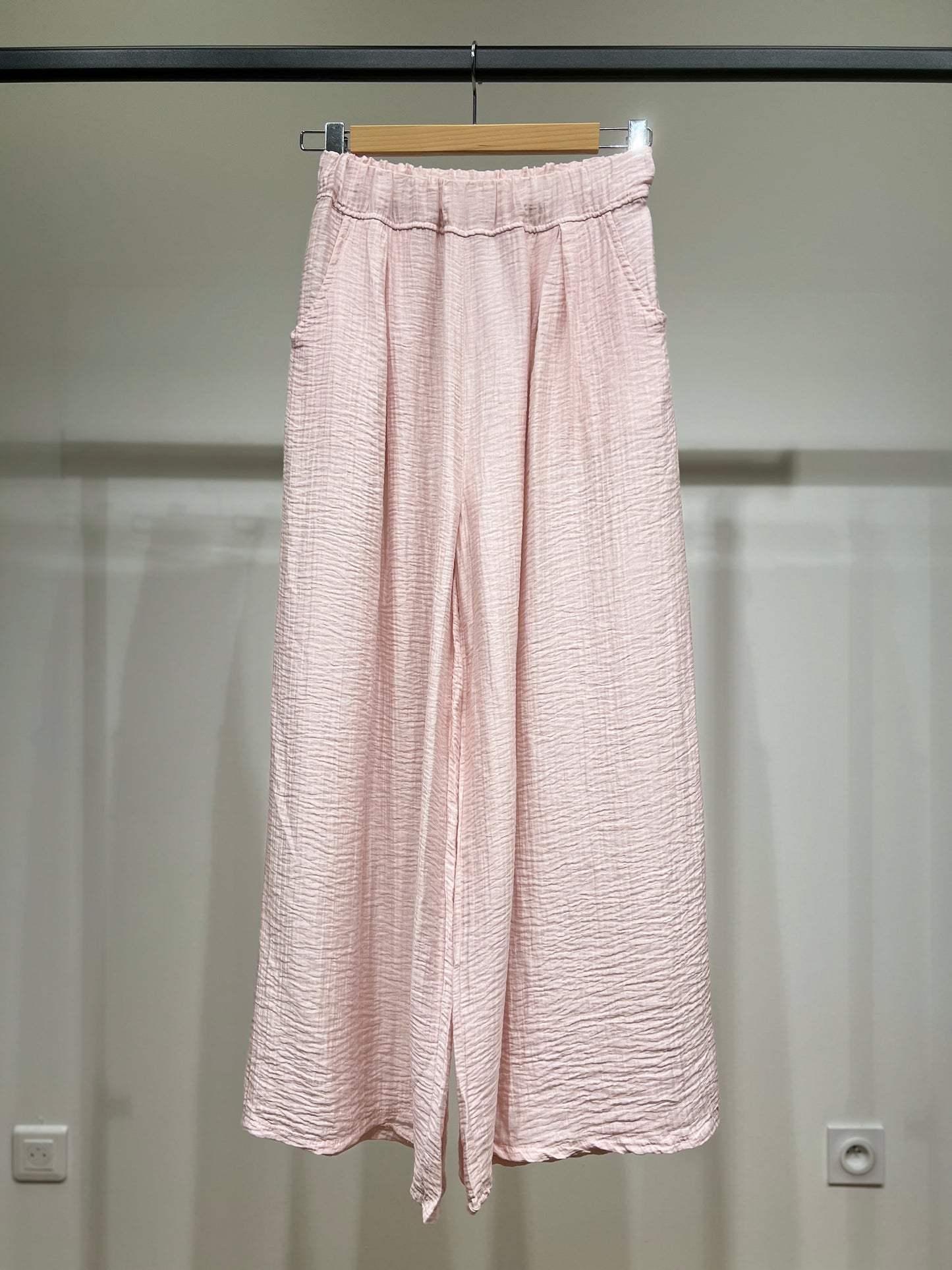 Pantalon Large Taille Élastique à Poches Gaze De Coton 85% Tencel