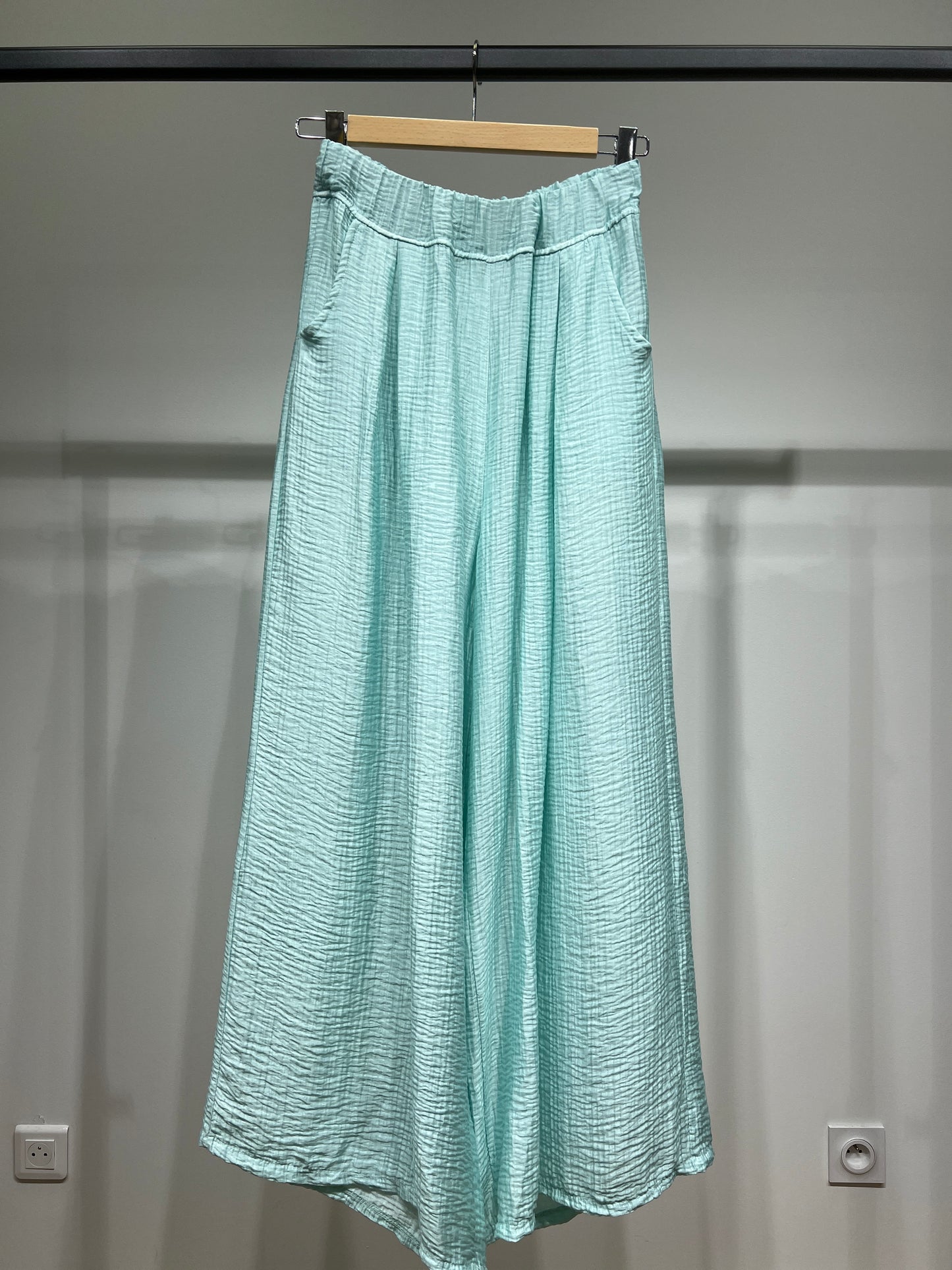 Pantalon Large Taille Élastique à Poches Gaze De Coton 85% Tencel