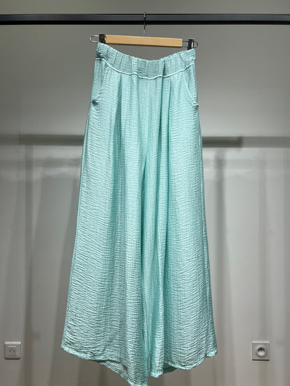 Pantalon Large Taille Élastique à Poches Gaze De Coton 85% Tencel