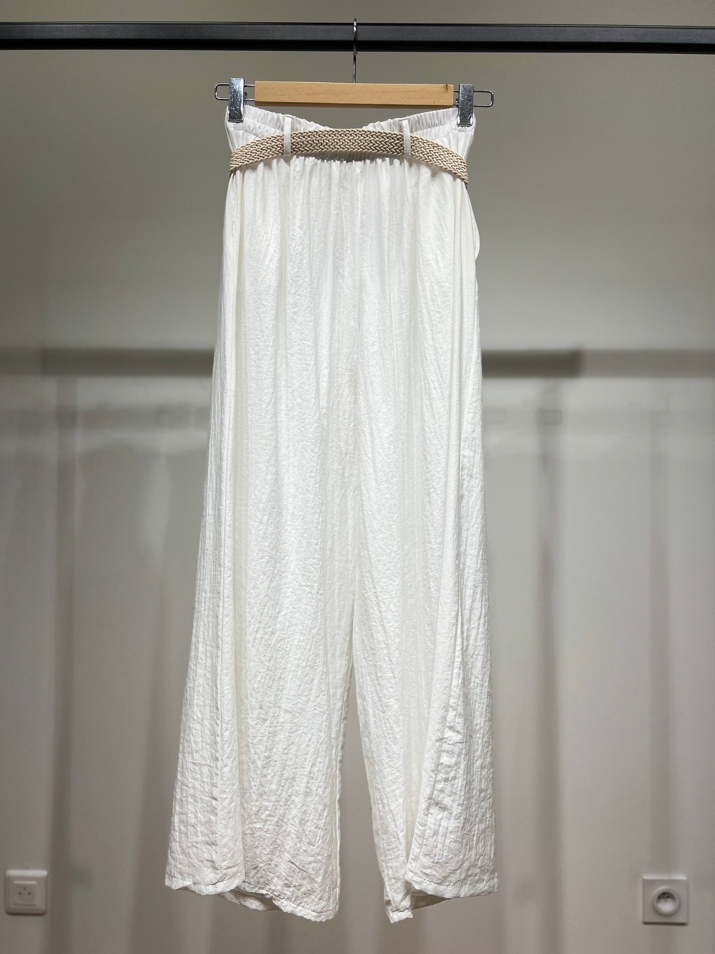 Pantalon Large Plissé à Ceinture Tressée 100% Viscose