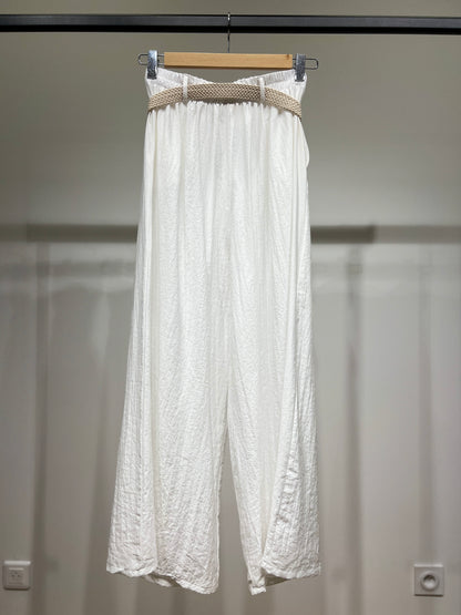 Pantalon Large Plissé à Ceinture Tressée 100% Viscose
