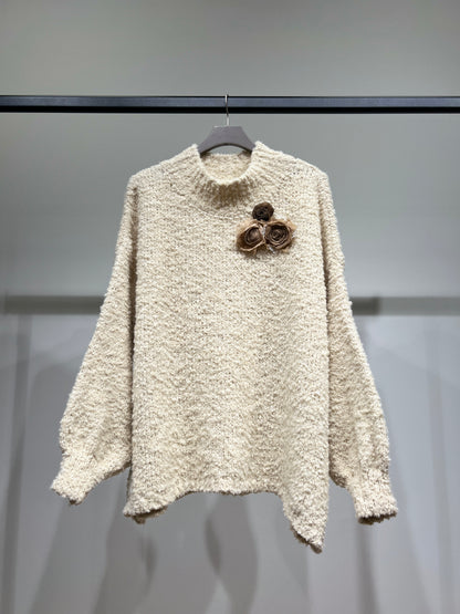 Pull Moumoute Large Manche Ballon Pins Fleurs