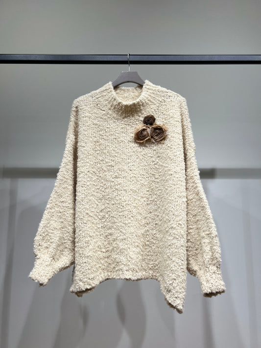 Pull Moumoute Large Manche Ballon Pins Fleurs