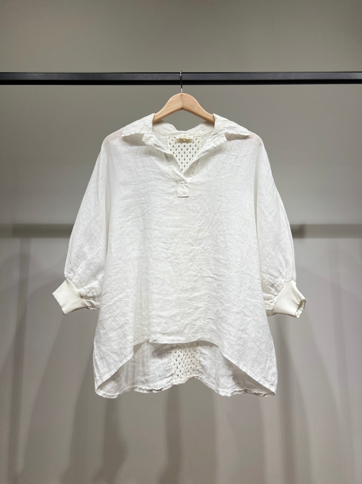 Chemisier Large Col V Manche Chauve Souris Bouffante 100% Lin