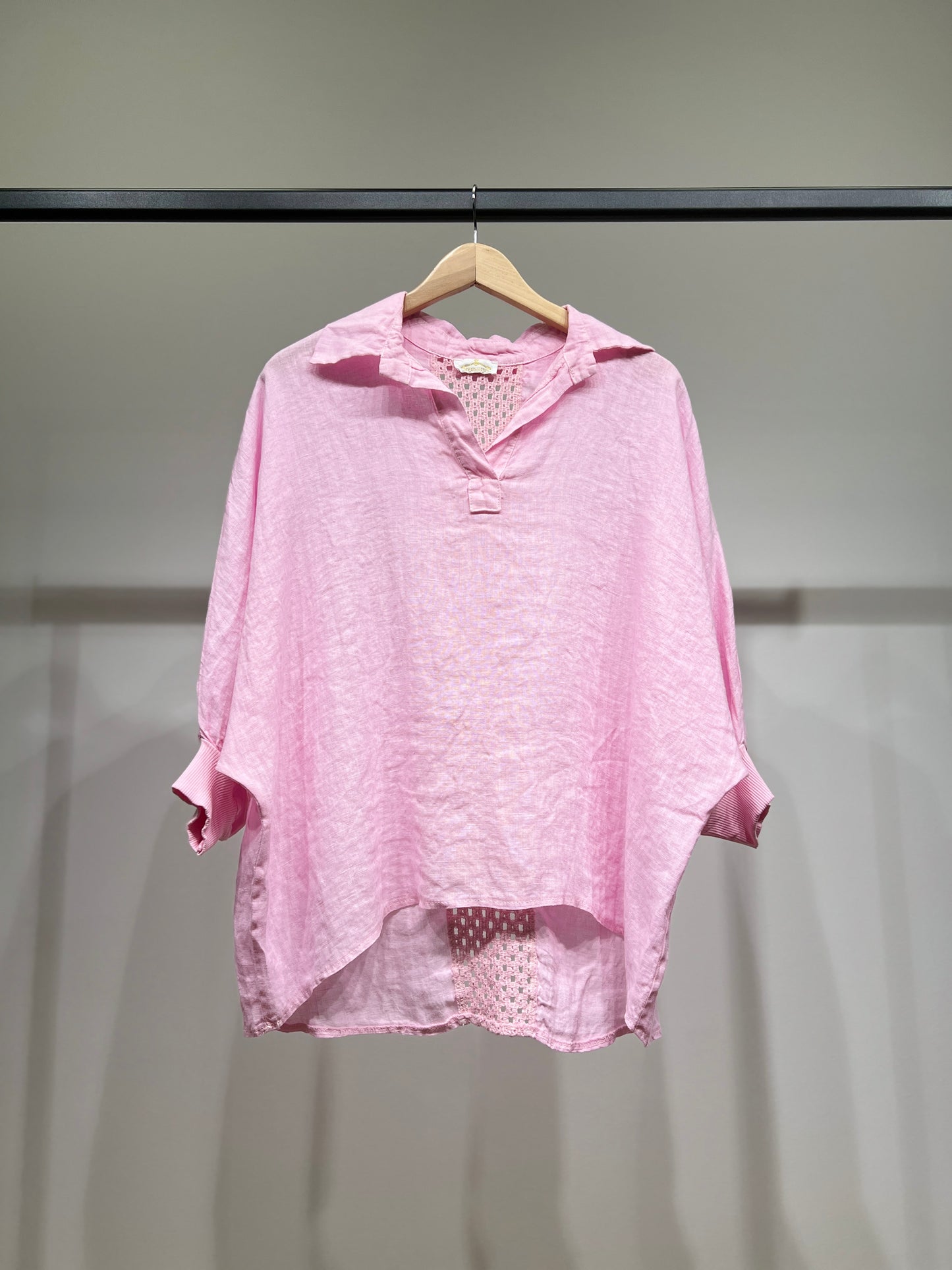 Chemisier Large Col V Manche Chauve Souris Bouffante 100% Lin