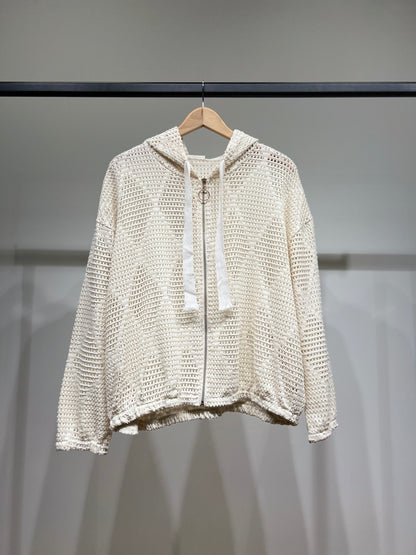 Sweat Capuche Maille Large Motif Losange à Lurex 90% Viscose