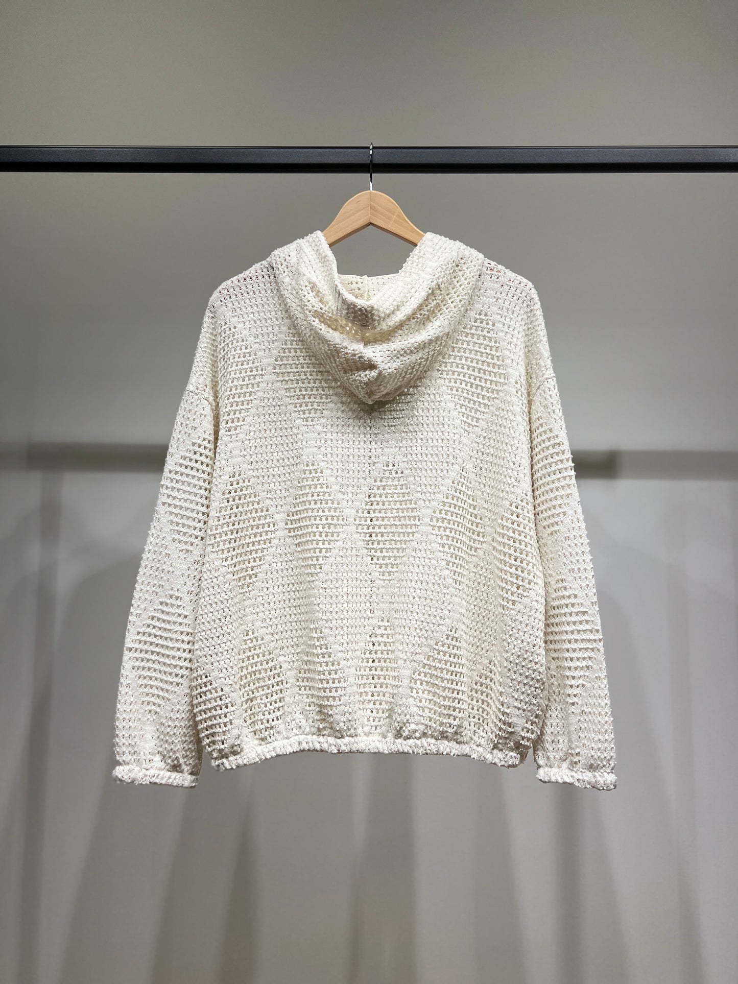 Sweat Capuche Maille Large Motif Losange à Lurex 90% Viscose