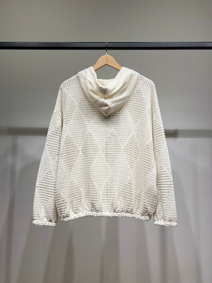 Sweat Capuche Maille Large Motif Losange à Lurex 90% Viscose