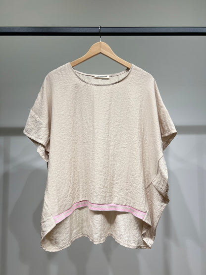 T-Shirt High-Low Manche Courte Galon Contrasté 100% Viscose