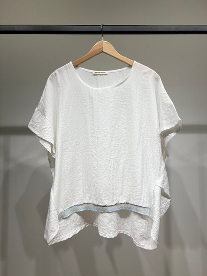 T-Shirt High-Low Manche Courte Galon Contrasté 100% Viscose