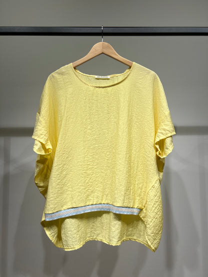 T-Shirt High-Low Manche Courte Galon Contrasté 100% Viscose