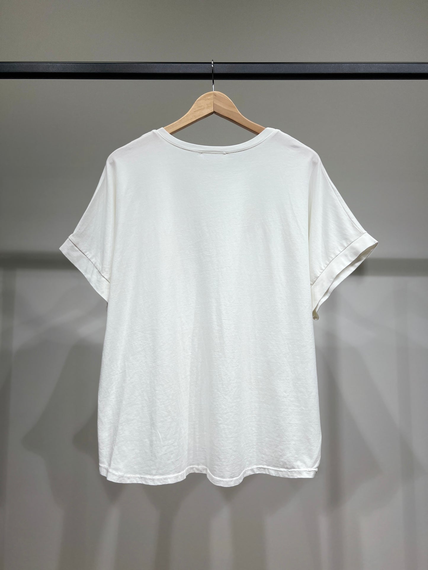 T-Shirt Manche Courte Motif Fleur Brodé Sequins 100% Coton
