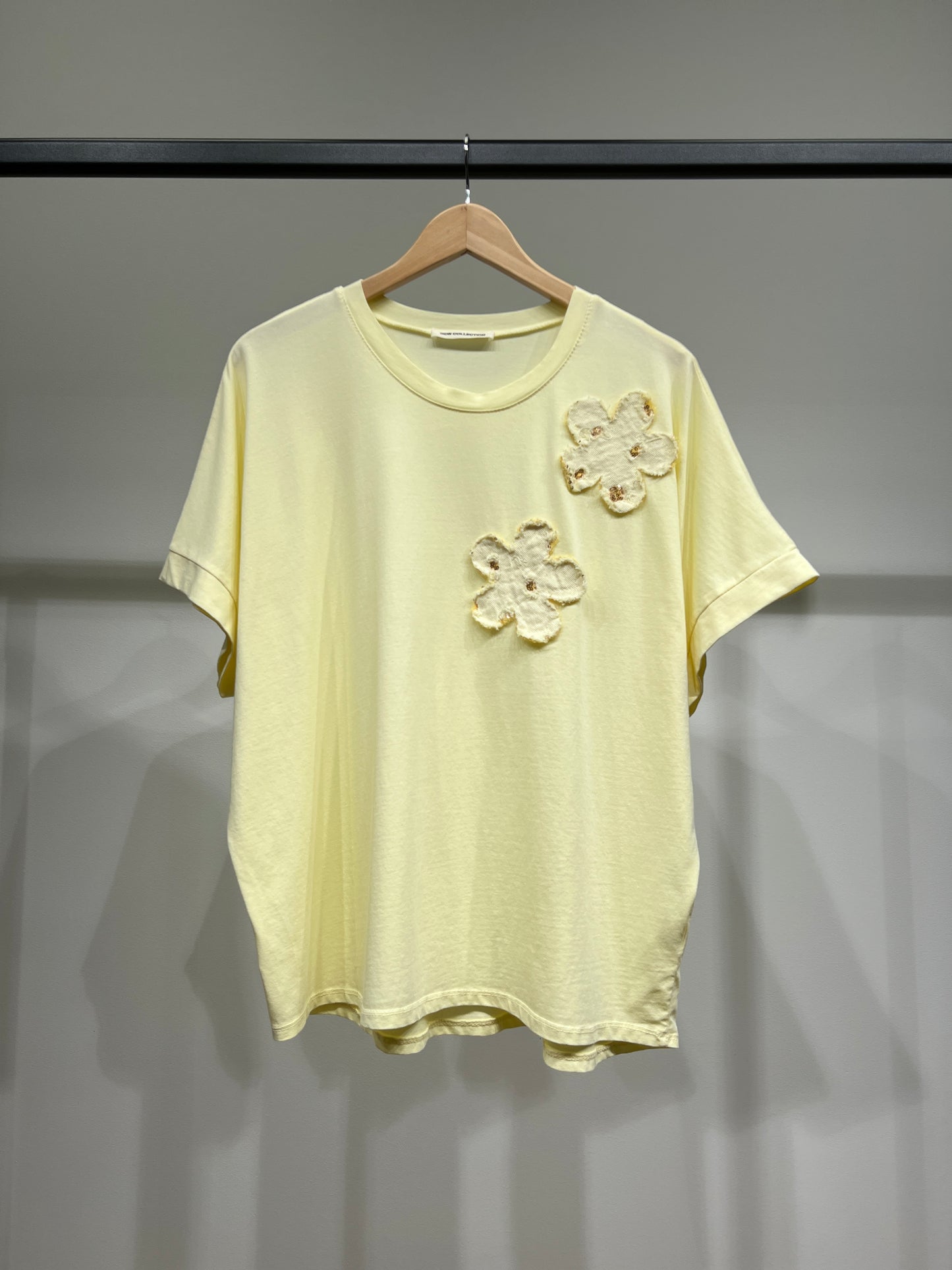 T-Shirt Manche Courte Motif Fleur Brodé Sequins 100% Coton