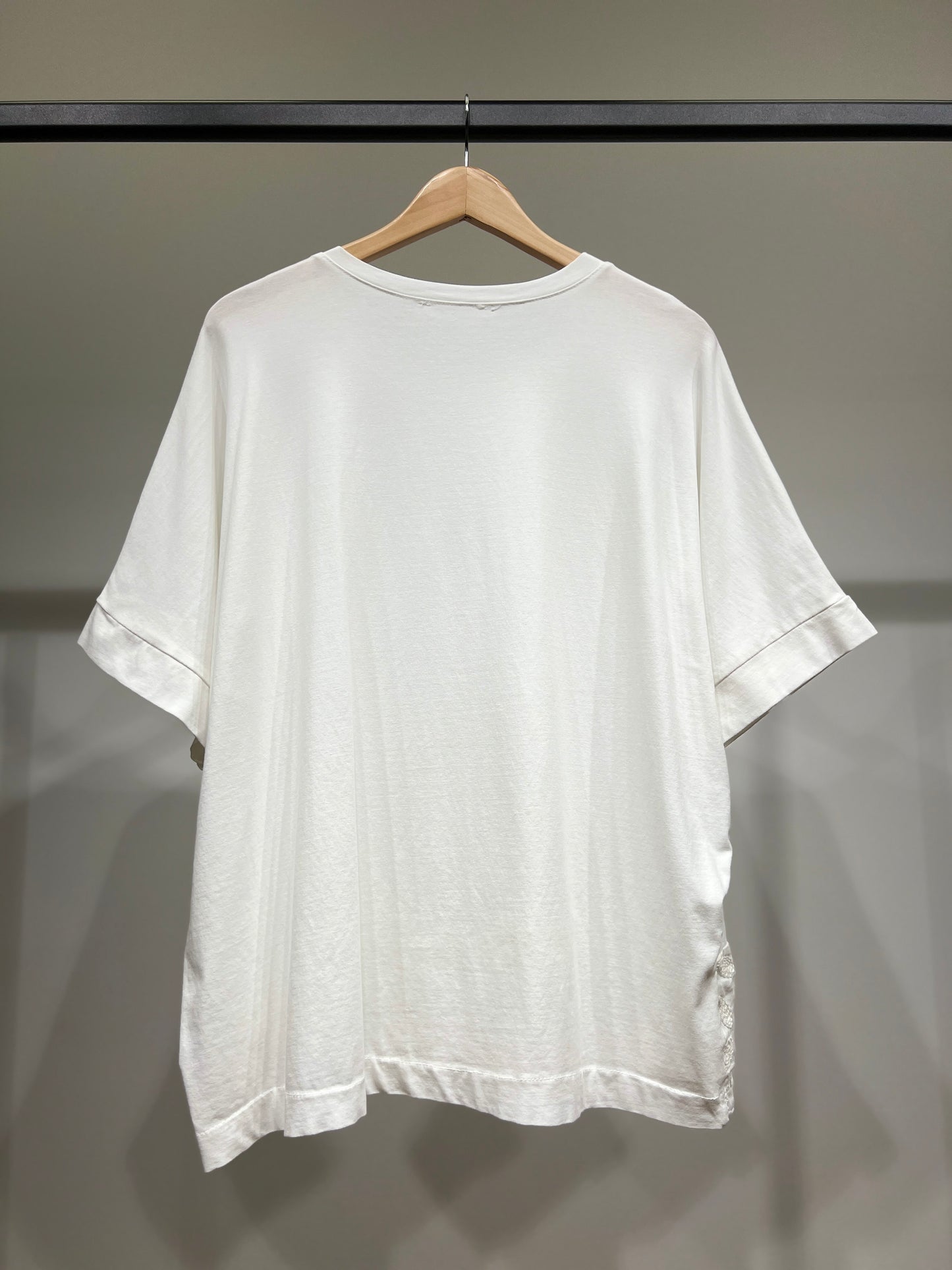 T-Shirt Large Manche Courte Asymétrique Dentelle 100% Coton