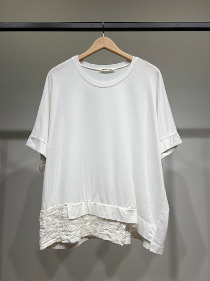 T-Shirt Large Manche Courte Asymétrique Dentelle 100% Coton