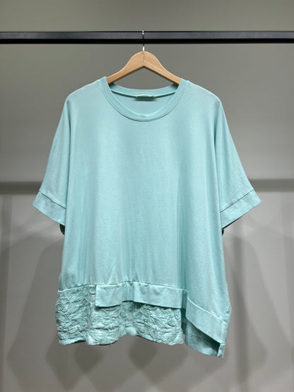 T-Shirt Large Manche Courte Asymétrique Dentelle 100% Coton