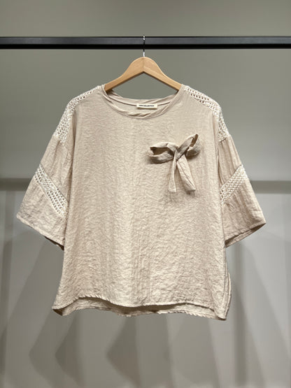 T-Shirt Large Manche 3/4 à Maille Fil Argenté 100% Viscose