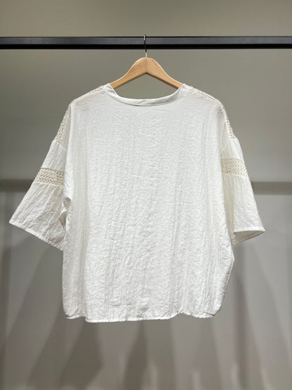 T-Shirt Large Manche 3/4 à Maille Fil Argenté 100% Viscose