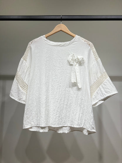 T-Shirt Large Manche 3/4 à Maille Fil Argenté 100% Viscose