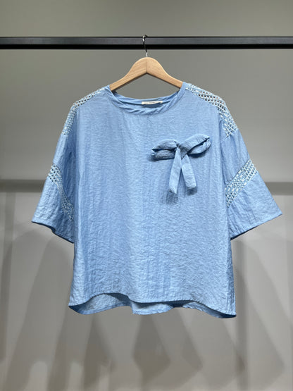 T-Shirt Large Manche 3/4 à Maille Fil Argenté 100% Viscose